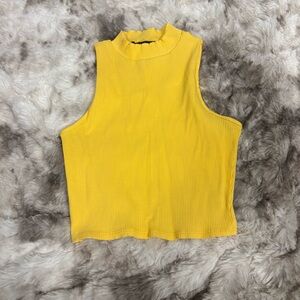 21 Saints Bright Yellow Sleeveless Cropped Ribbed Mock Neck Top Sz M